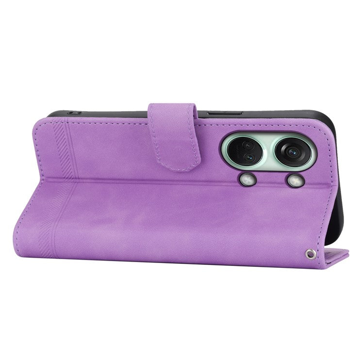 DIERFENG DF-03 Flip Cover for OnePlus Nord 3 5G / Ace 2V , Lines Imprinted Wallet Stand Mobile Leather Case - Purple