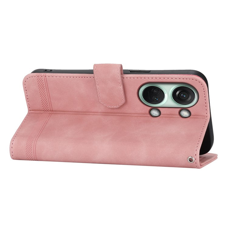 DIERFENG DF-03 Flip Cover for OnePlus Nord 3 5G / Ace 2V , Lines Imprinted Wallet Stand Mobile Leather Case - Pink