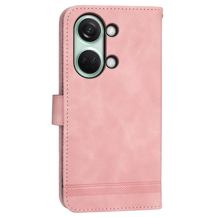 DIERFENG DF-03 Flip Cover for OnePlus Nord 3 5G / Ace 2V , Lines Imprinted Wallet Stand Mobile Leather Case - Pink