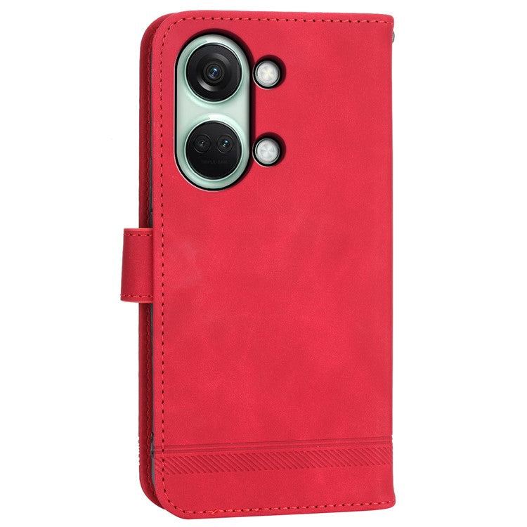 DIERFENG DF-03 Flip Cover for OnePlus Nord 3 5G / Ace 2V , Lines Imprinted Wallet Stand Mobile Leather Case - Red