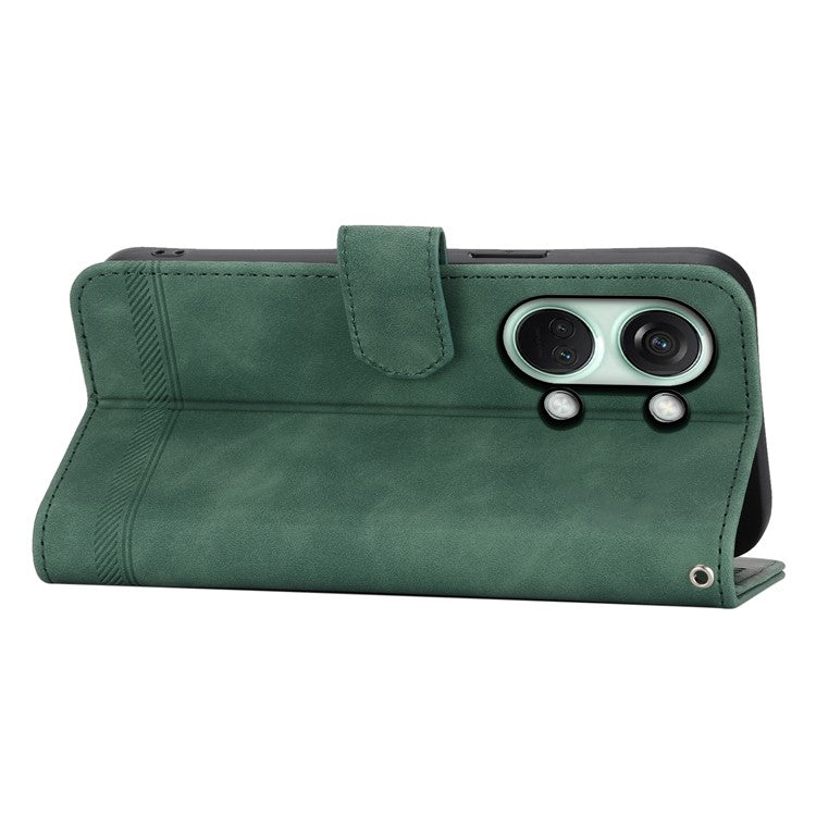 DIERFENG DF-03 Flip Cover for OnePlus Nord 3 5G / Ace 2V , Lines Imprinted Wallet Stand Mobile Leather Case - Green