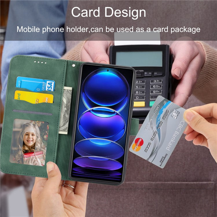 DIERFENG DF-03 Flip Cover for OnePlus Nord 3 5G / Ace 2V , Lines Imprinted Wallet Stand Mobile Leather Case - Green