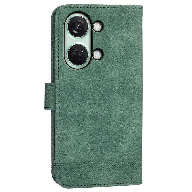 DIERFENG DF-03 Flip Cover for OnePlus Nord 3 5G / Ace 2V , Lines Imprinted Wallet Stand Mobile Leather Case - Green