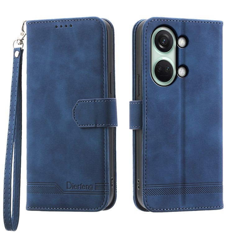 DIERFENG DF-03 Flip Cover for OnePlus Nord 3 5G / Ace 2V , Lines Imprinted Wallet Stand Mobile Leather Case - Blue