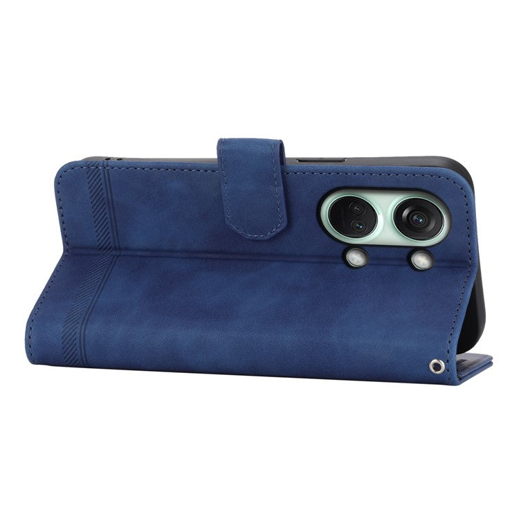 DIERFENG DF-03 Flip Cover for OnePlus Nord 3 5G / Ace 2V , Lines Imprinted Wallet Stand Mobile Leather Case - Blue
