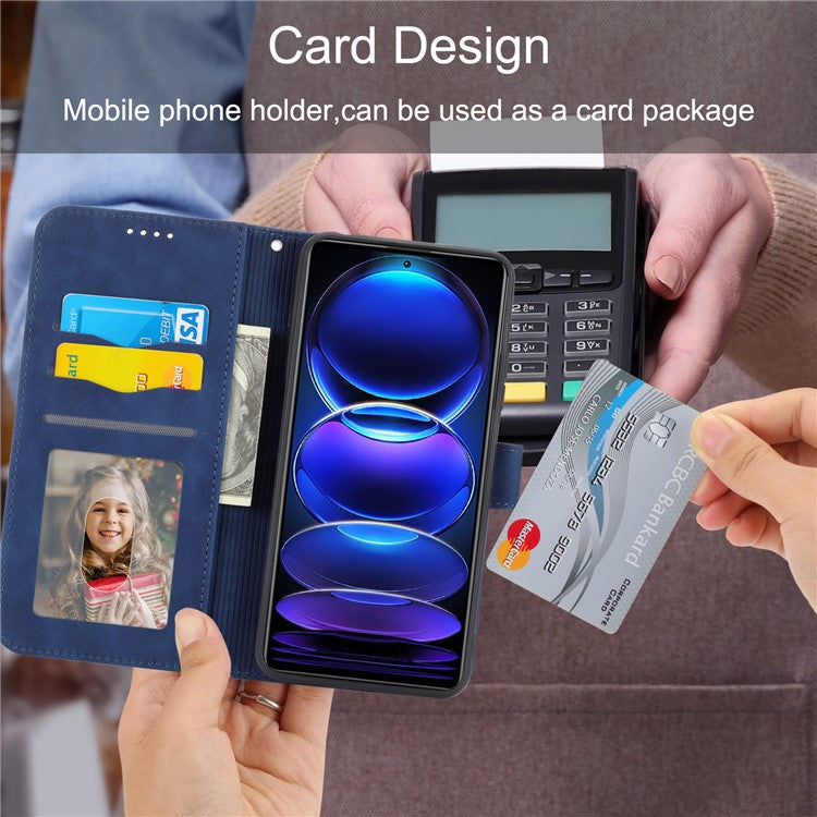 DIERFENG DF-03 Flip Cover for OnePlus Nord 3 5G / Ace 2V , Lines Imprinted Wallet Stand Mobile Leather Case - Blue