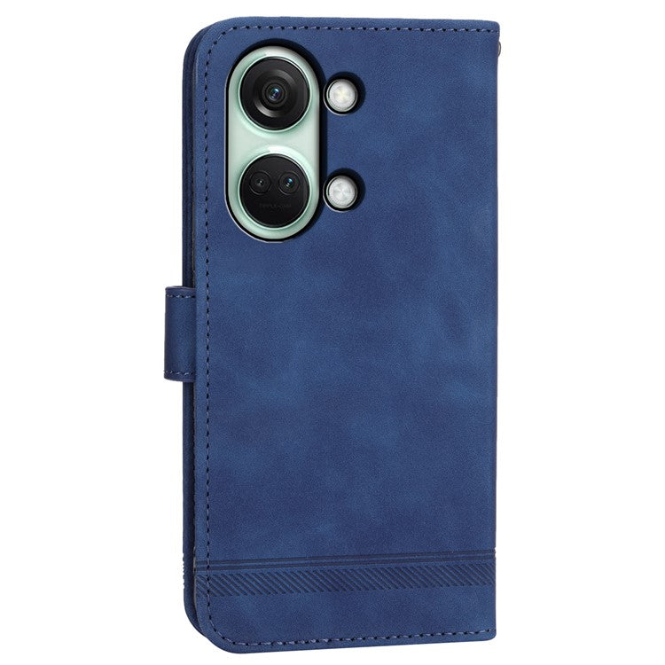 DIERFENG DF-03 Flip Cover for OnePlus Nord 3 5G / Ace 2V , Lines Imprinted Wallet Stand Mobile Leather Case - Blue