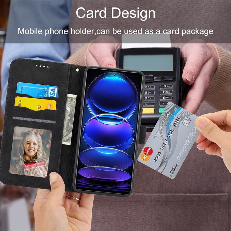 DIERFENG DF-03 Flip Cover for OnePlus Nord 3 5G / Ace 2V , Lines Imprinted Wallet Stand Mobile Leather Case - Black