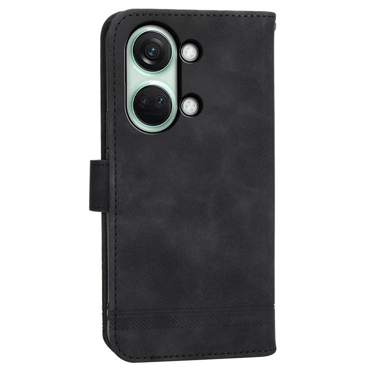 DIERFENG DF-03 Flip Cover for OnePlus Nord 3 5G / Ace 2V , Lines Imprinted Wallet Stand Mobile Leather Case - Black