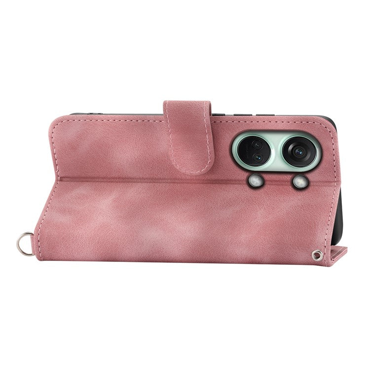 Stand Phone Case for OnePlus Nord 3 5G / Ace 2V Imprinted Flower Wallet Leather Folio Flip Cover with Wrist Strap + Shoulder Strap - Pink