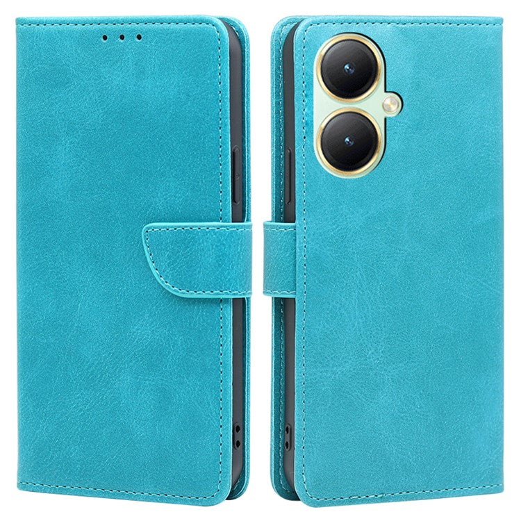 For vivo Y35+ 5G / Y35m+ 5G Slim-Fit Phone Shell Calf Texture Phone Wallet Case Dustproof PU Leather Stand Cover - Baby Blue