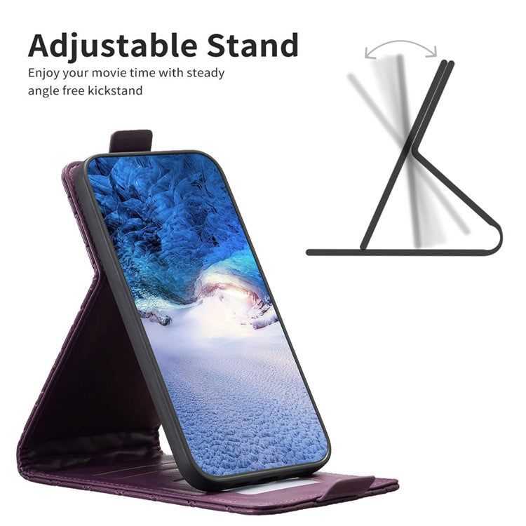 BF30 For Samsung Galaxy A24 4G (162.1 x 77.6 x 8.3mm) Card Holder Imprinted Leather Phone Case Vertical Flip Stand Cover - Dark Purple