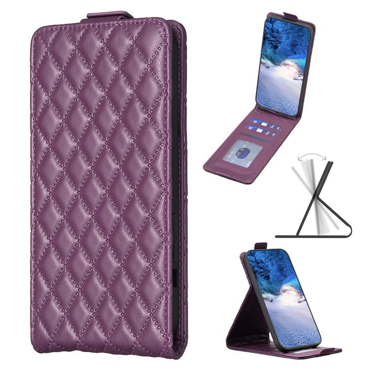 BF30 For Samsung Galaxy A24 4G (162.1 x 77.6 x 8.3mm) Card Holder Imprinted Leather Phone Case Vertical Flip Stand Cover - Dark Purple