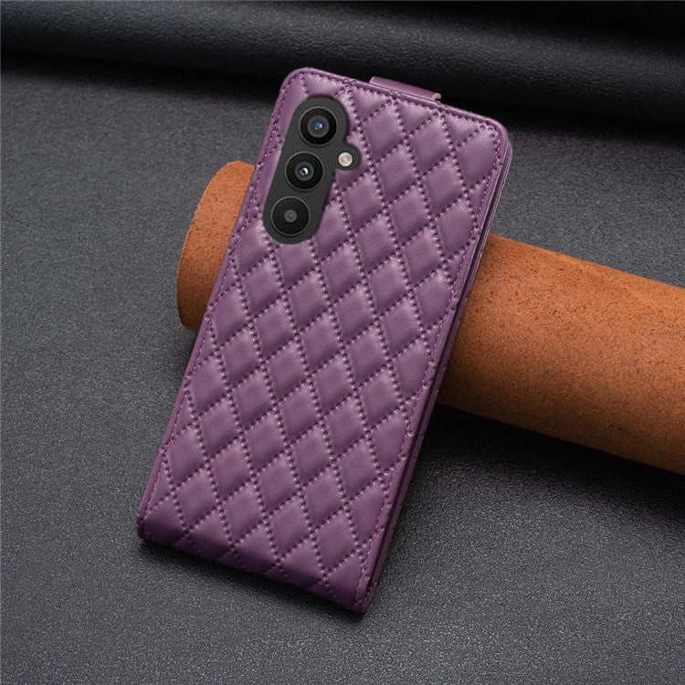 BF30 For Samsung Galaxy A24 4G (162.1 x 77.6 x 8.3mm) Card Holder Imprinted Leather Phone Case Vertical Flip Stand Cover - Dark Purple