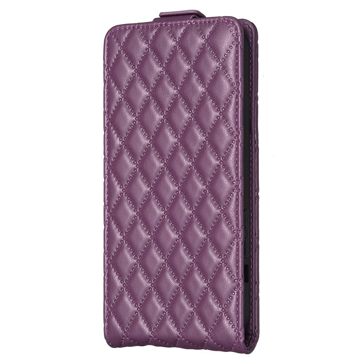BF30 For Samsung Galaxy A24 4G (162.1 x 77.6 x 8.3mm) Card Holder Imprinted Leather Phone Case Vertical Flip Stand Cover - Dark Purple