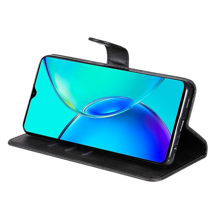 For vivo Y35m+ 5G / Y35+ 5G PU Leather Zipper Folio Case Calf Texture Wallet Stand Phone Cover - Black