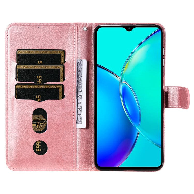 For vivo Y35m+ 5G / Y35+ 5G PU Leather Zipper Folio Case Calf Texture Wallet Stand Phone Cover - Pink