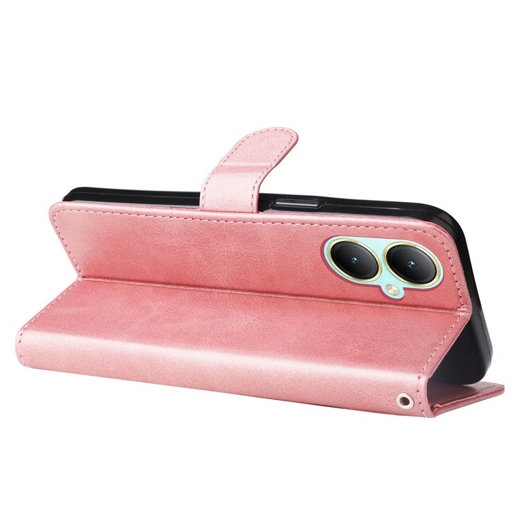 For vivo Y35m+ 5G / Y35+ 5G PU Leather Zipper Folio Case Calf Texture Wallet Stand Phone Cover - Pink