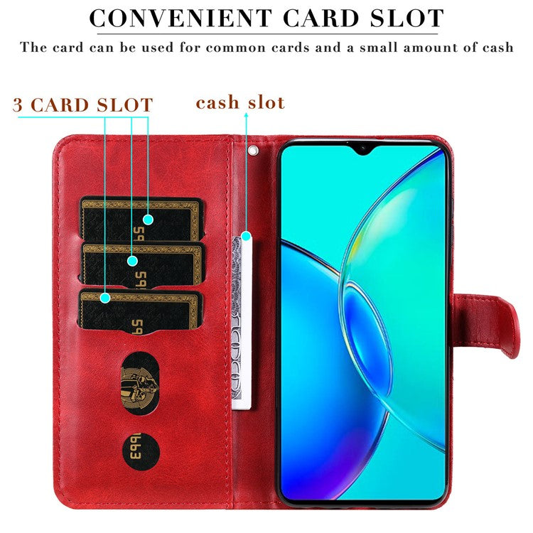 For vivo Y35m+ 5G / Y35+ 5G PU Leather Zipper Folio Case Calf Texture Wallet Stand Phone Cover - Red