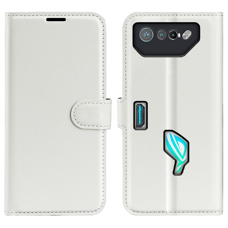 Litchi Texture Phone Case for Asus ROG Phone 7 5G , Wallet Phone Cover Stand PU Leather Shell - White