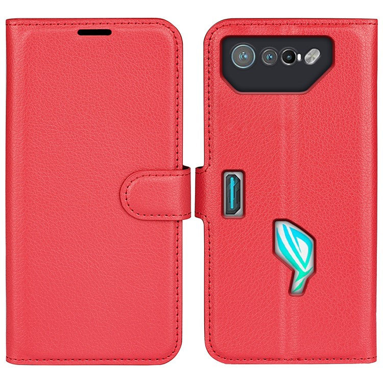 Litchi Texture Phone Case for Asus ROG Phone 7 5G , Wallet Phone Cover Stand PU Leather Shell - Red