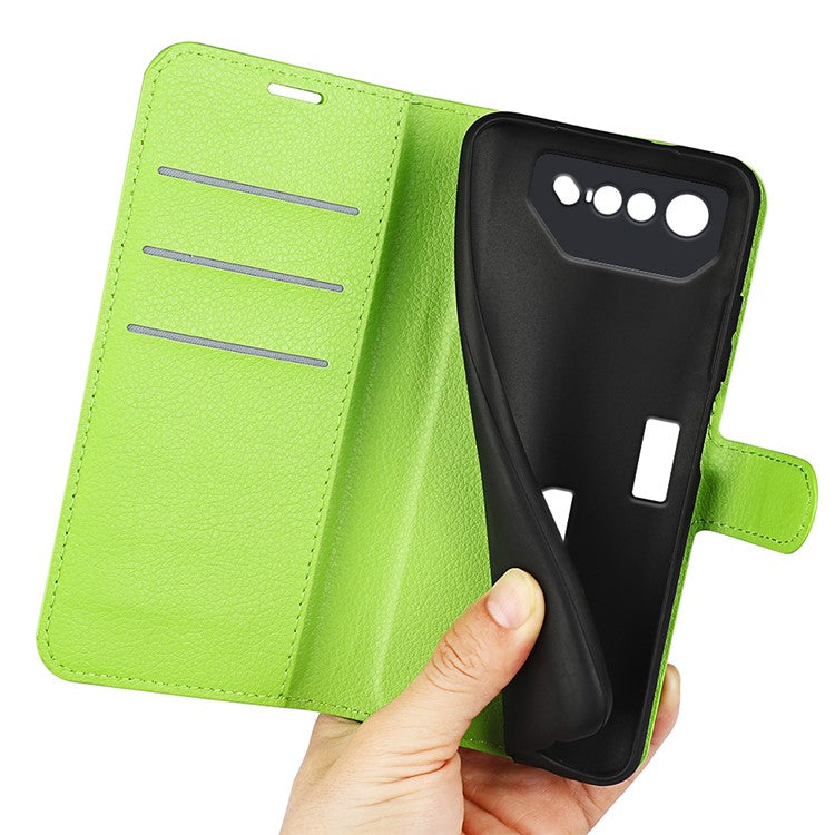 Litchi Texture Phone Case for Asus ROG Phone 7 5G , Wallet Phone Cover Stand PU Leather Shell - Green