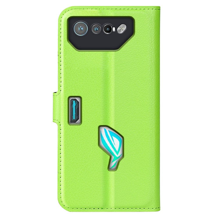 Litchi Texture Phone Case for Asus ROG Phone 7 5G , Wallet Phone Cover Stand PU Leather Shell - Green