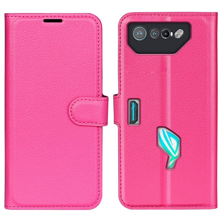 Litchi Texture Phone Case for Asus ROG Phone 7 5G , Wallet Phone Cover Stand PU Leather Shell - Rose