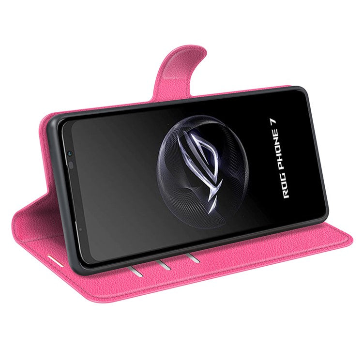 Litchi Texture Phone Case for Asus ROG Phone 7 5G , Wallet Phone Cover Stand PU Leather Shell - Rose