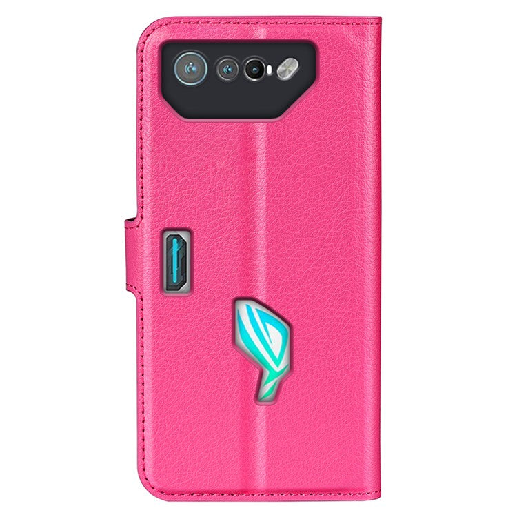 Litchi Texture Phone Case for Asus ROG Phone 7 5G , Wallet Phone Cover Stand PU Leather Shell - Rose