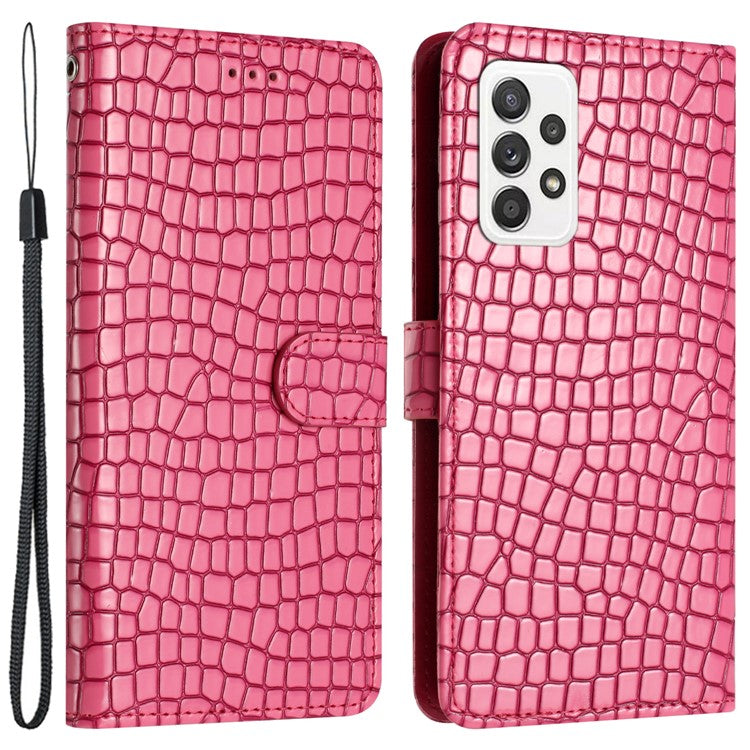 Stand Wallet for Samsung Galaxy A72 4G / 5G Leather Cover Crocodile Texture Phone Case with Hand Strap - Rose