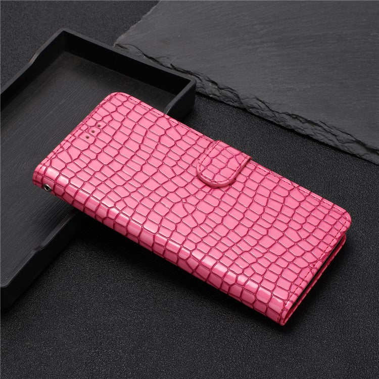 Stand Wallet for Samsung Galaxy A72 4G / 5G Leather Cover Crocodile Texture Phone Case with Hand Strap - Rose