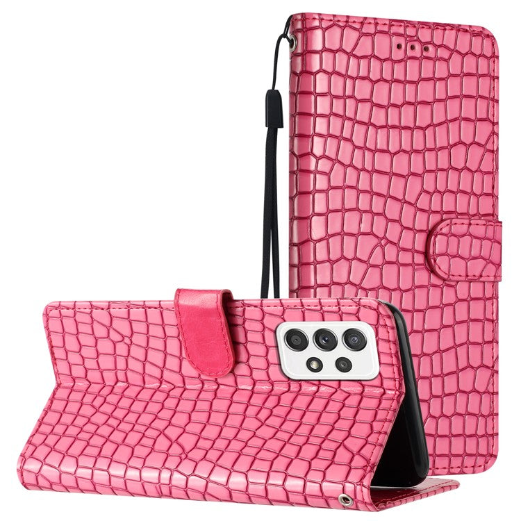 Stand Wallet for Samsung Galaxy A72 4G / 5G Leather Cover Crocodile Texture Phone Case with Hand Strap - Rose