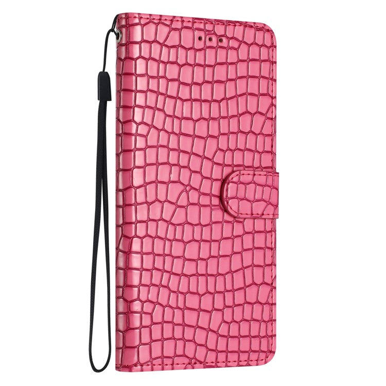 Stand Wallet for Samsung Galaxy A72 4G / 5G Leather Cover Crocodile Texture Phone Case with Hand Strap - Rose