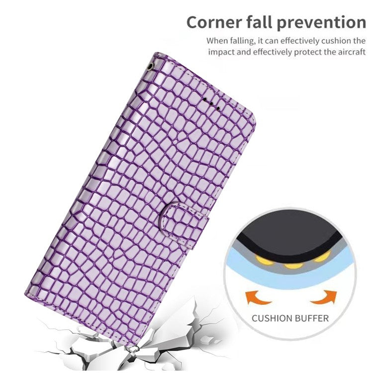 For Samsung Galaxy A42 5G Book Style Crocodile Texture Phone Case Leather Cover Stand Wallet with Hand Strap - Purple