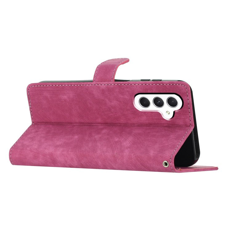 For Samsung Galaxy S23 FE Anti-Scratch Phone Shell PU Leather Wallet Case Stand Skin-touch Phone Cover - Rose
