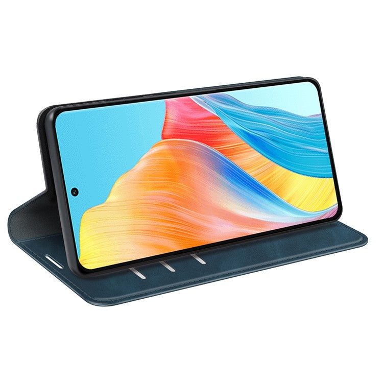 Skin-touch Stand Cover for Oppo A1 5G / A98 5G PU Leather Wallet Smartphone Shell Flip Case - Blue