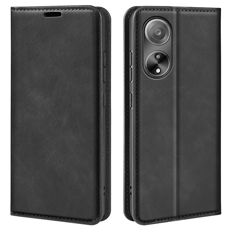 Skin-touch Stand Cover for Oppo A1 5G / A98 5G PU Leather Wallet Smartphone Shell Flip Case - Black