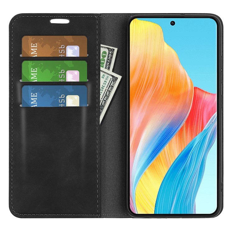 Skin-touch Stand Cover for Oppo A1 5G / A98 5G PU Leather Wallet Smartphone Shell Flip Case - Black
