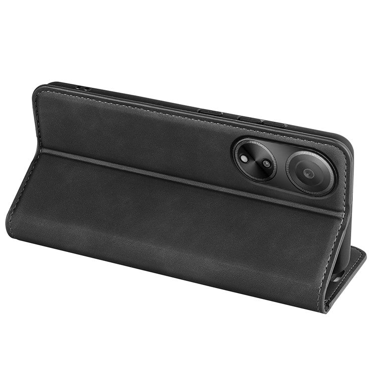 Skin-touch Stand Cover for Oppo A1 5G / A98 5G PU Leather Wallet Smartphone Shell Flip Case - Black
