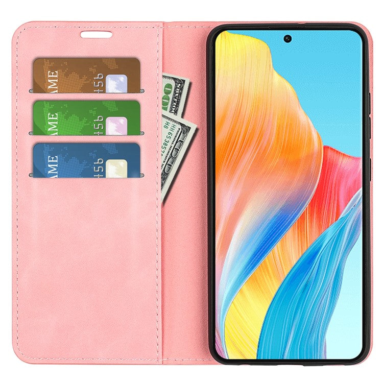 Skin-touch Stand Cover for Oppo A1 5G / A98 5G PU Leather Wallet Smartphone Shell Flip Case - Pink