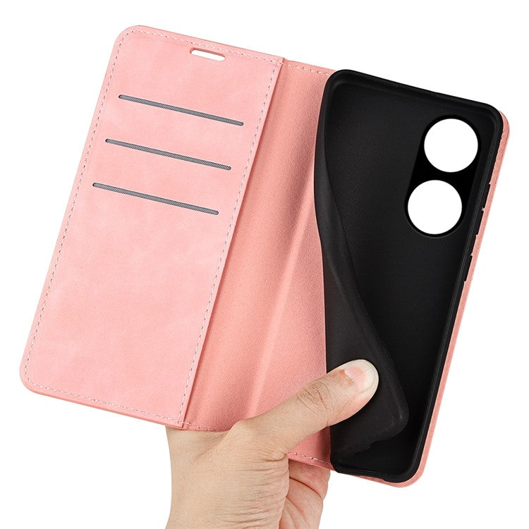 Skin-touch Stand Cover for Oppo A1 5G / A98 5G PU Leather Wallet Smartphone Shell Flip Case - Pink