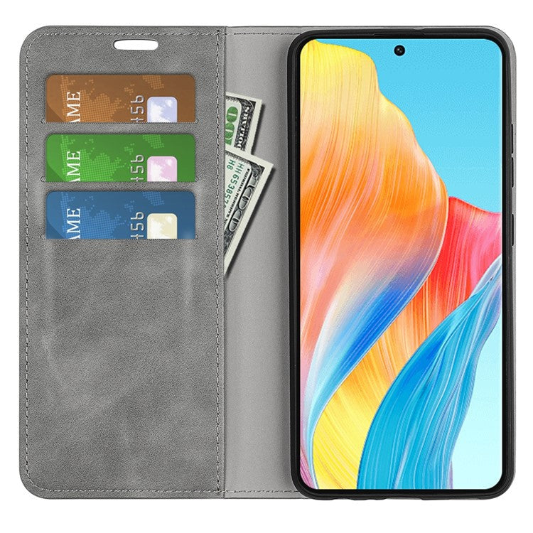 Skin-touch Stand Cover for Oppo A1 5G / A98 5G PU Leather Wallet Smartphone Shell Flip Case - Grey
