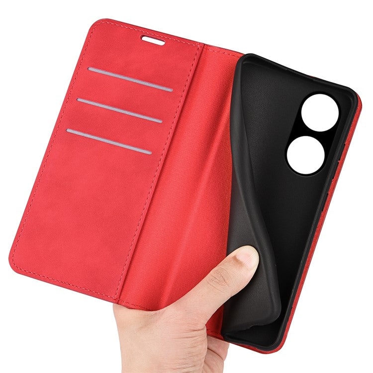 Skin-touch Stand Cover for Oppo A1 5G / A98 5G PU Leather Wallet Smartphone Shell Flip Case - Red