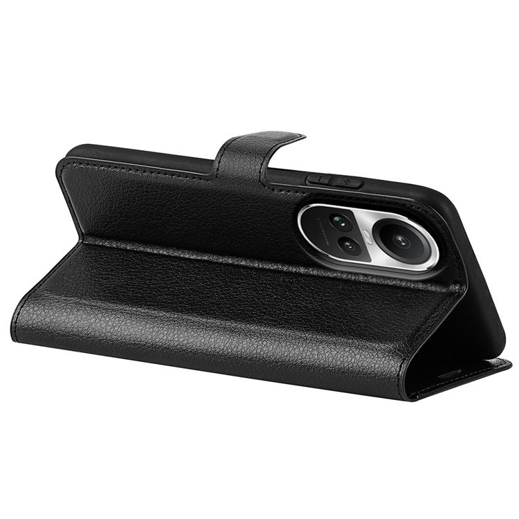 Litchi Texture PU Leather Phone Cover for Oppo Reno10 5G (Global) Wallet Stand Protective Phone Case - Black
