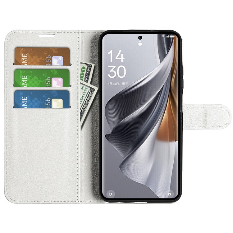 Litchi Texture PU Leather Phone Cover for Oppo Reno10 5G (Global) Wallet Stand Protective Phone Case - White