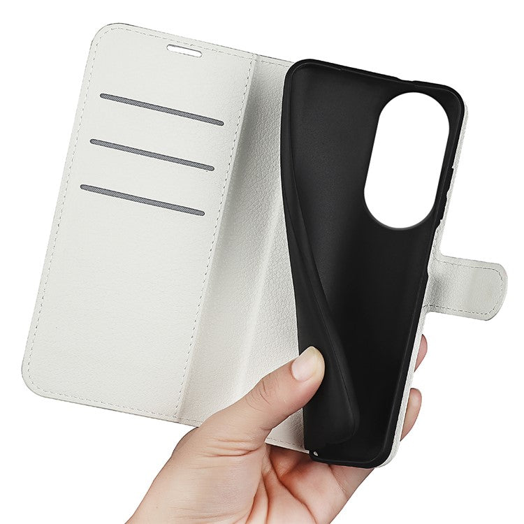 Litchi Texture PU Leather Phone Cover for Oppo Reno10 5G (Global) Wallet Stand Protective Phone Case - White