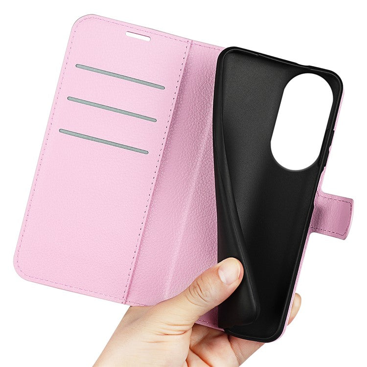 Litchi Texture PU Leather Phone Cover for Oppo Reno10 5G (Global) Wallet Stand Protective Phone Case - Pink