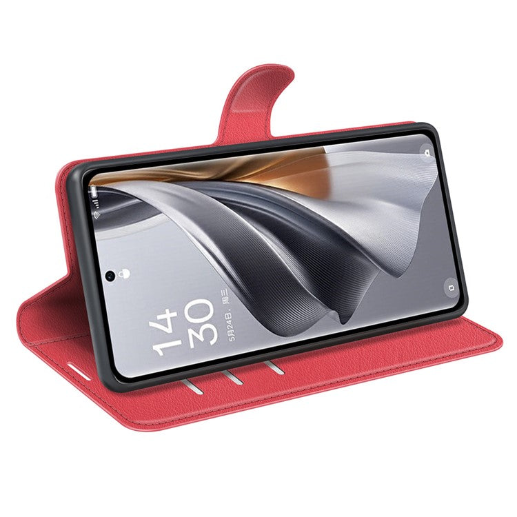 Litchi Texture PU Leather Phone Cover for Oppo Reno10 5G (Global) Wallet Stand Protective Phone Case - Red