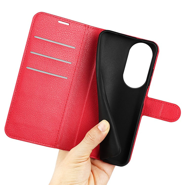 Litchi Texture PU Leather Phone Cover for Oppo Reno10 5G (Global) Wallet Stand Protective Phone Case - Red